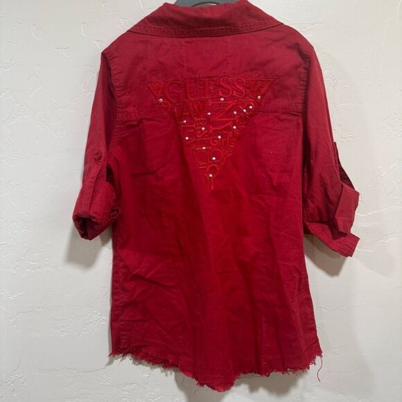Guess Girls Large Red Button up with Lace pockets and heart back - Picture 6 of 7